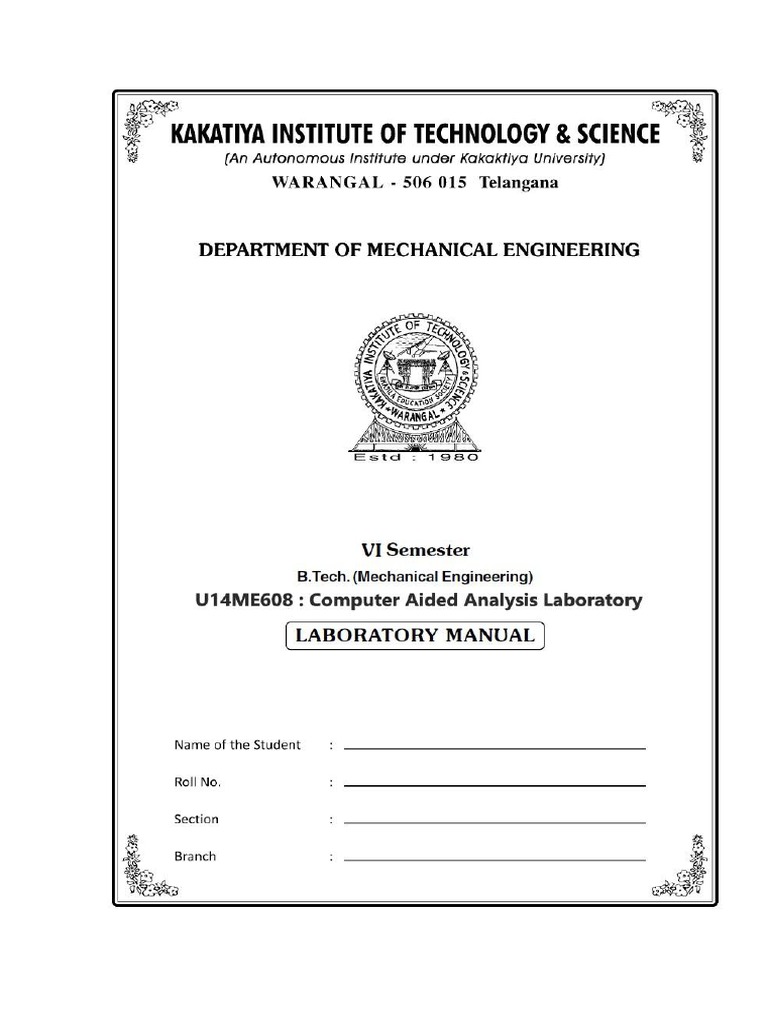 CAA Lab Manual for Mechanical Engineering | PDF | Technology & Engineering