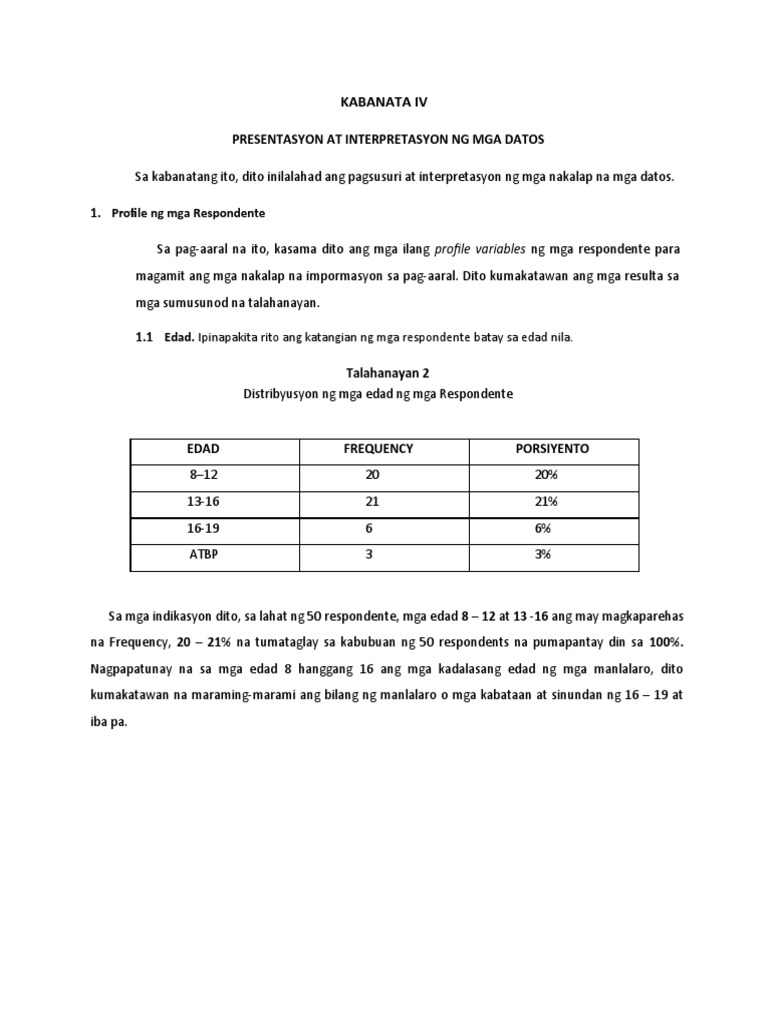 Kabanata Iv Presentasyon at Interpretasyon NG Mga Datos | PDF
