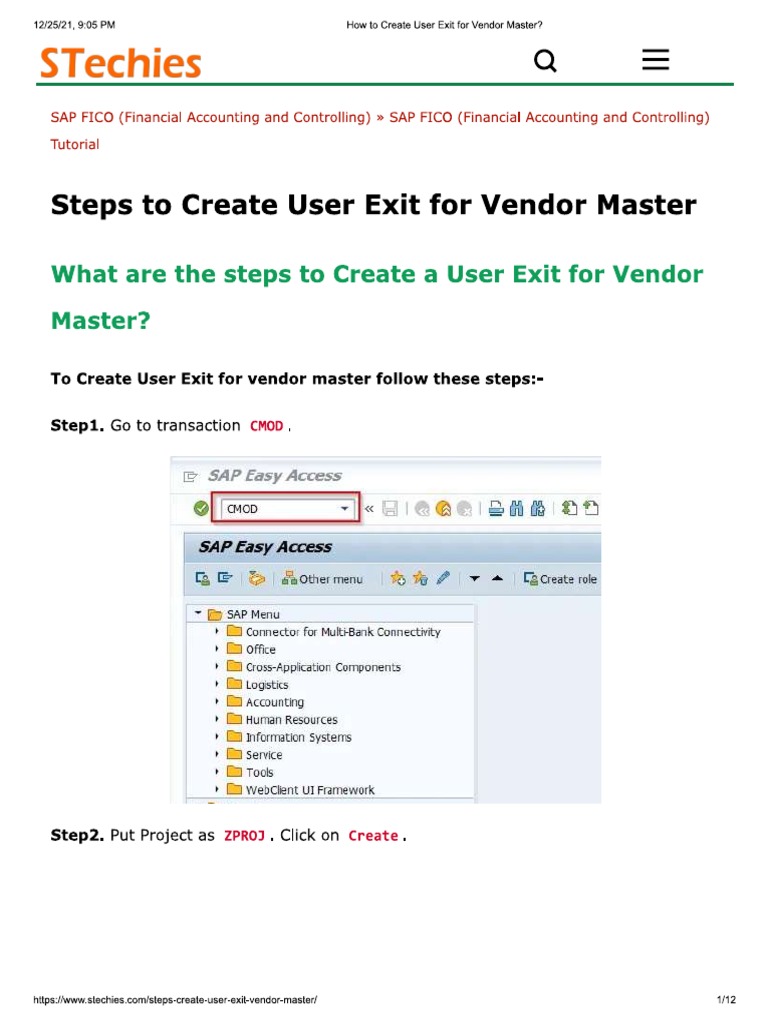SAP - FICO - User Exit For Vendor Master | PDF