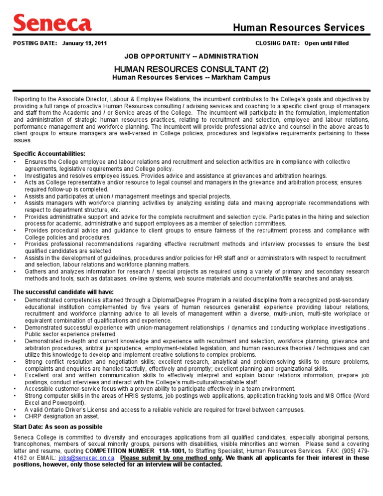 Human Resources Consultant Job Opening | PDF | Human Resources ...