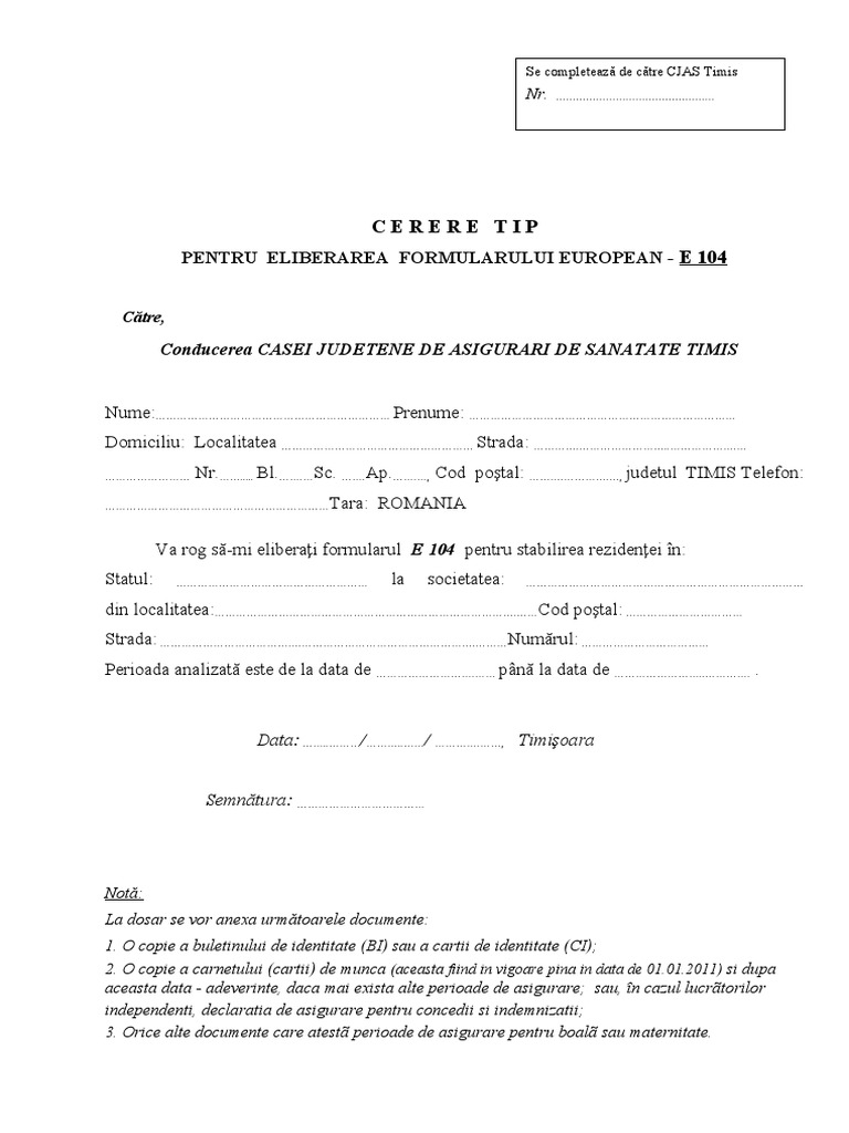 Cerere Formular e 104 | PDF