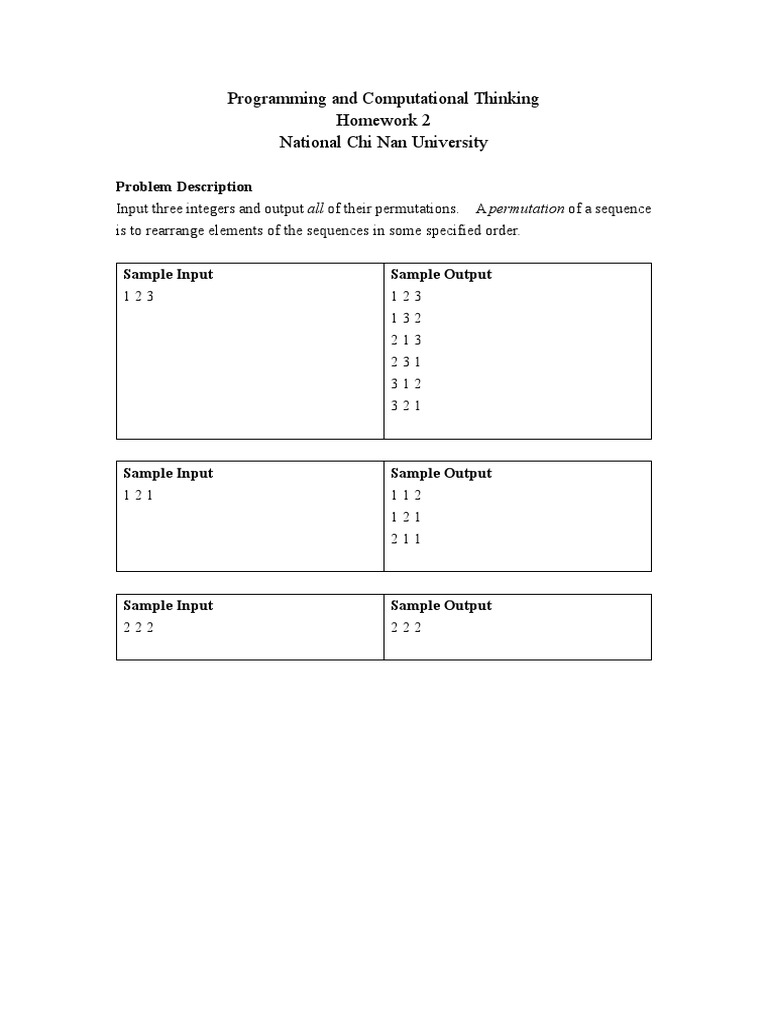 Programming and Computational Thinking Homework 2 National Chi Nan ...