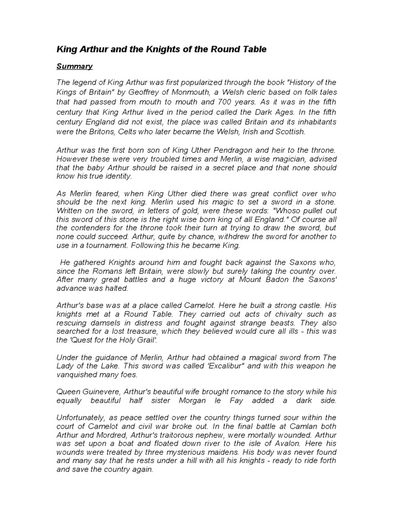 Summary King Arthur and the Knights of the Round Table | Arthurian 