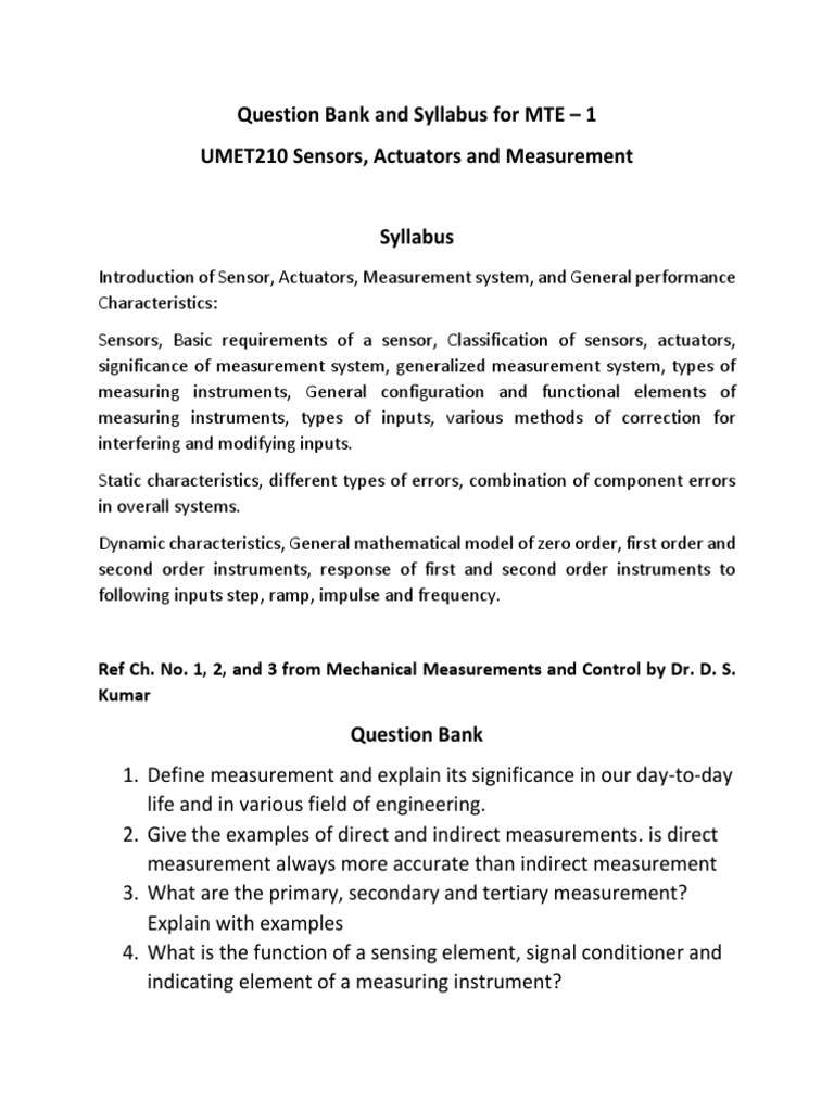 MTE Syllabus: Sensors & Measurements | PDF | Accuracy And Precision ...