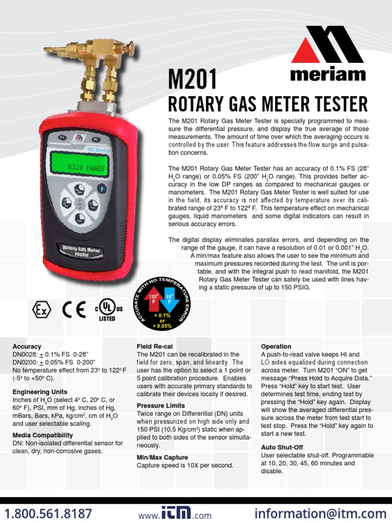 Rotary Gas Meter Tester Meriam Process Technologies PDF Pressure Measurement Calibration