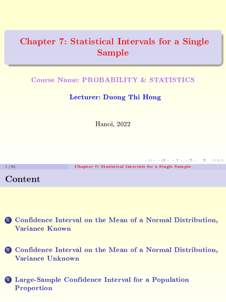 Chapter 7. Statistical intervals for a single sample (1) | PDF ...