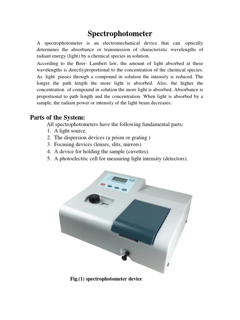 Spectrophotometer PDF Spectrophotometry Absorbance