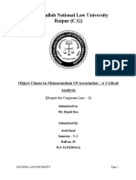 Hidayatullah National Law University Raipur (C.G) : Object Clause in Memorandum of Association: A Critical Analysis