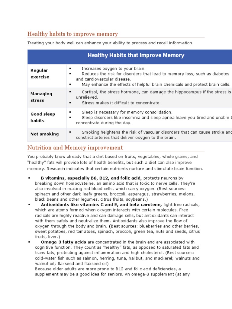 Boost Memory with Healthy Habits | PDF | Sleep | Memory