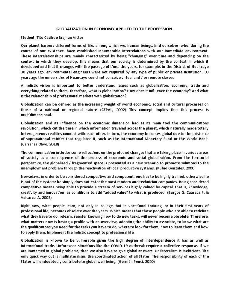 Impact of Globalization on Economy and Profession | PDF | Globalization ...