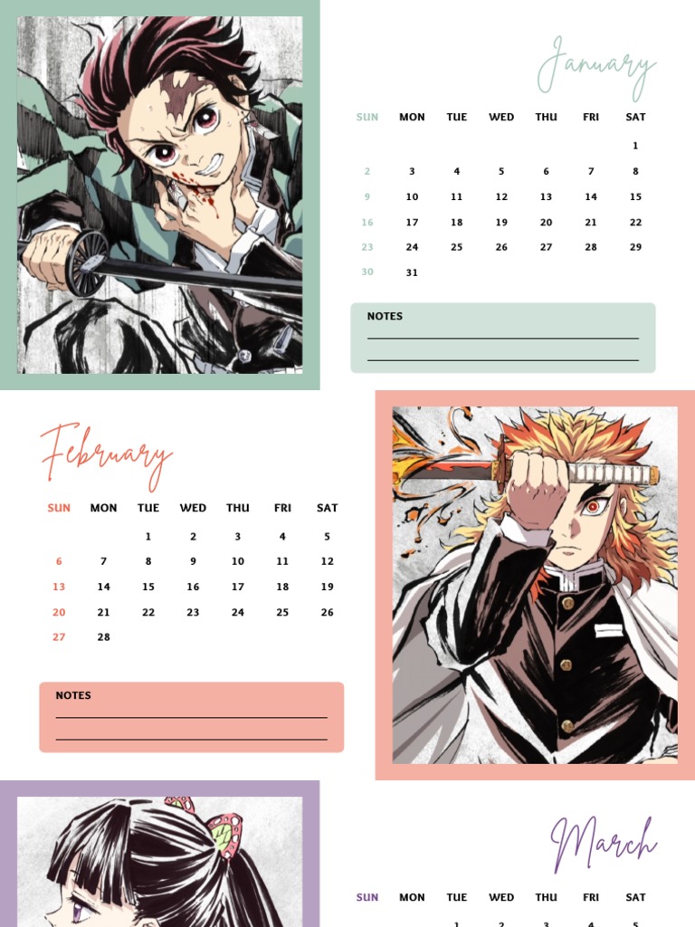 Calendario 2021 kimetsu no yaiba