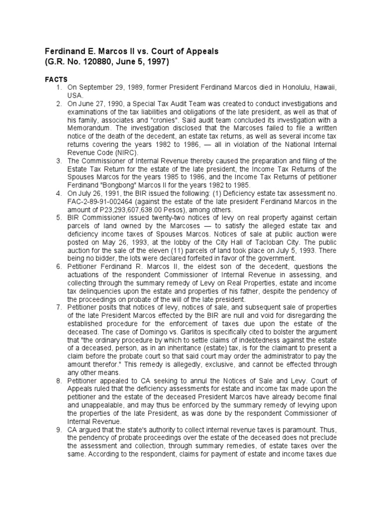 Ferdinand e marcos ii vs court of appeals g r no 120880 june 5