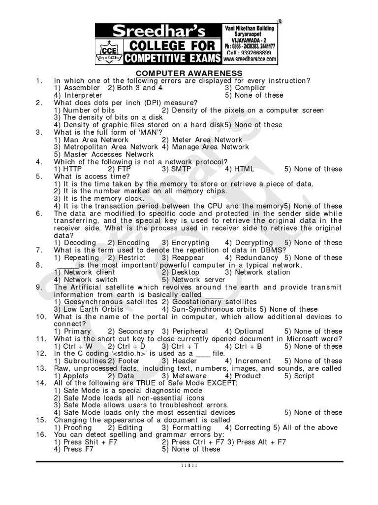 Computer Awareness - Computer Awareness - Computer Awareness Handout ...