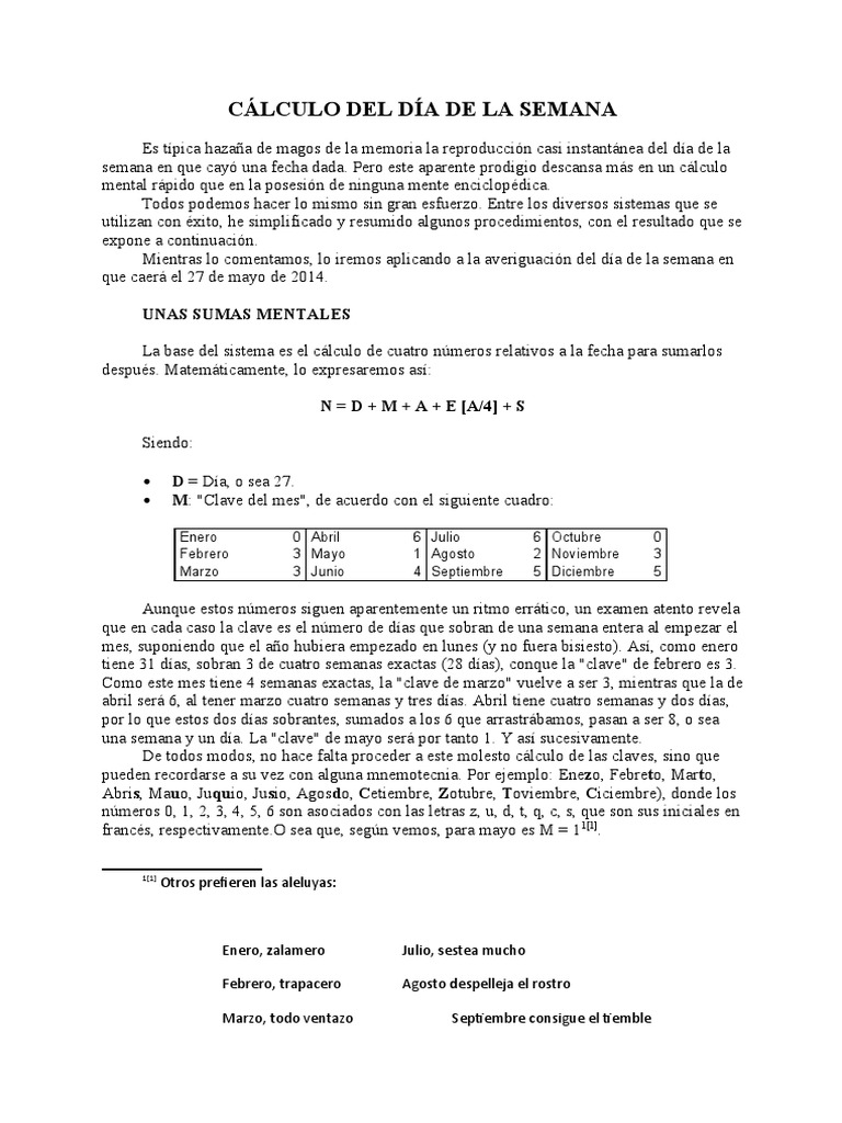 Cálculo Del Día de La Semana | PDF