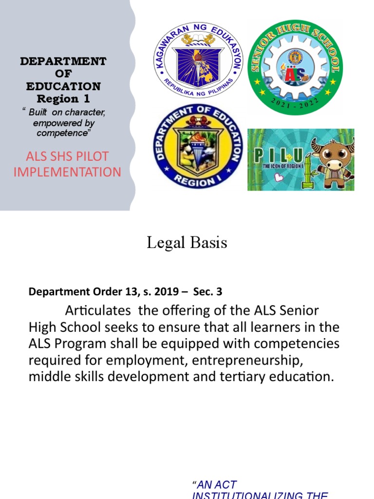 Als Shs Pilot Implementation: Department OF Education Region 1 | PDF ...