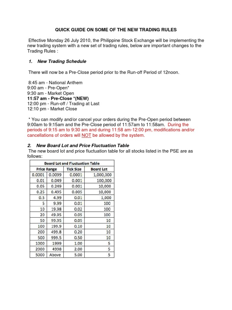 Pse Trading Rules | PDF | Order (Exchange) | Economies