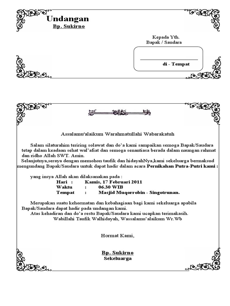 Contoh Undangan Pernikahan Pdf