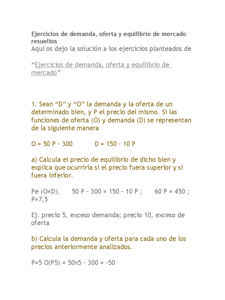 Ejercicios Resueltos de Oferta y Demanda | PDF | Oferta (economía ...
