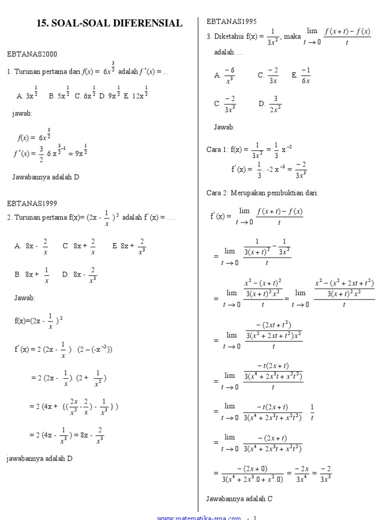 15 Soal Soal Diferensial Pembahasan Pdf