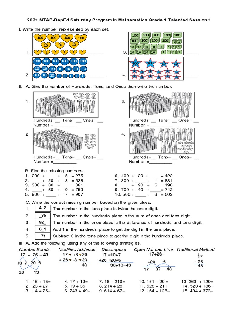 Grade 1 MTAP Math Challenge Workbook | PDF | Arithmetic | Mathematics