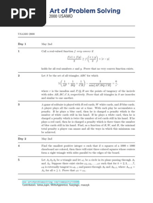 USAMO 2000-20 With Solutions, by Evan Chen | PDF | Triangle | Circle