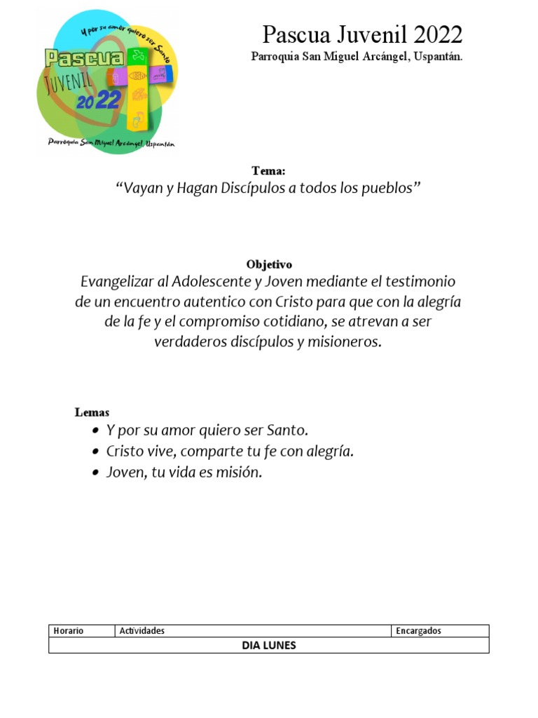 Actividades Pascua Juvenil 2022 | PDF | Fe | Jesús