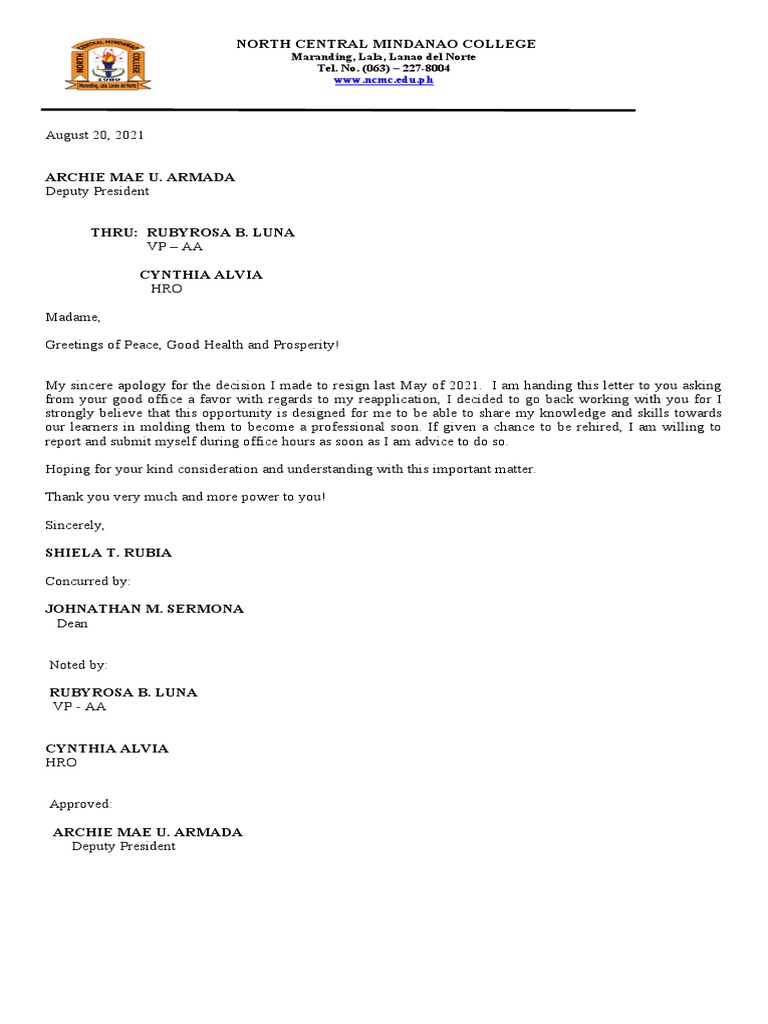NCMC Reapplication Request Letter | PDF | Wellness