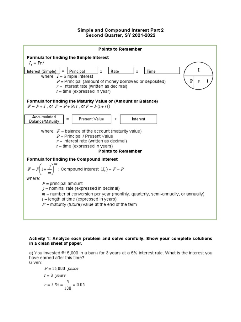 Simple and Compound Interest Formulas | PDF | Compound Interest | Interest