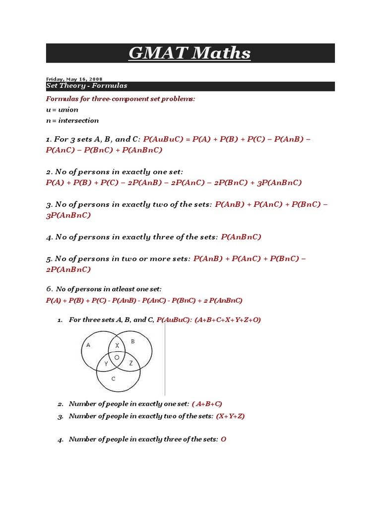 Set Theory Formulas for Three Sets | PDF