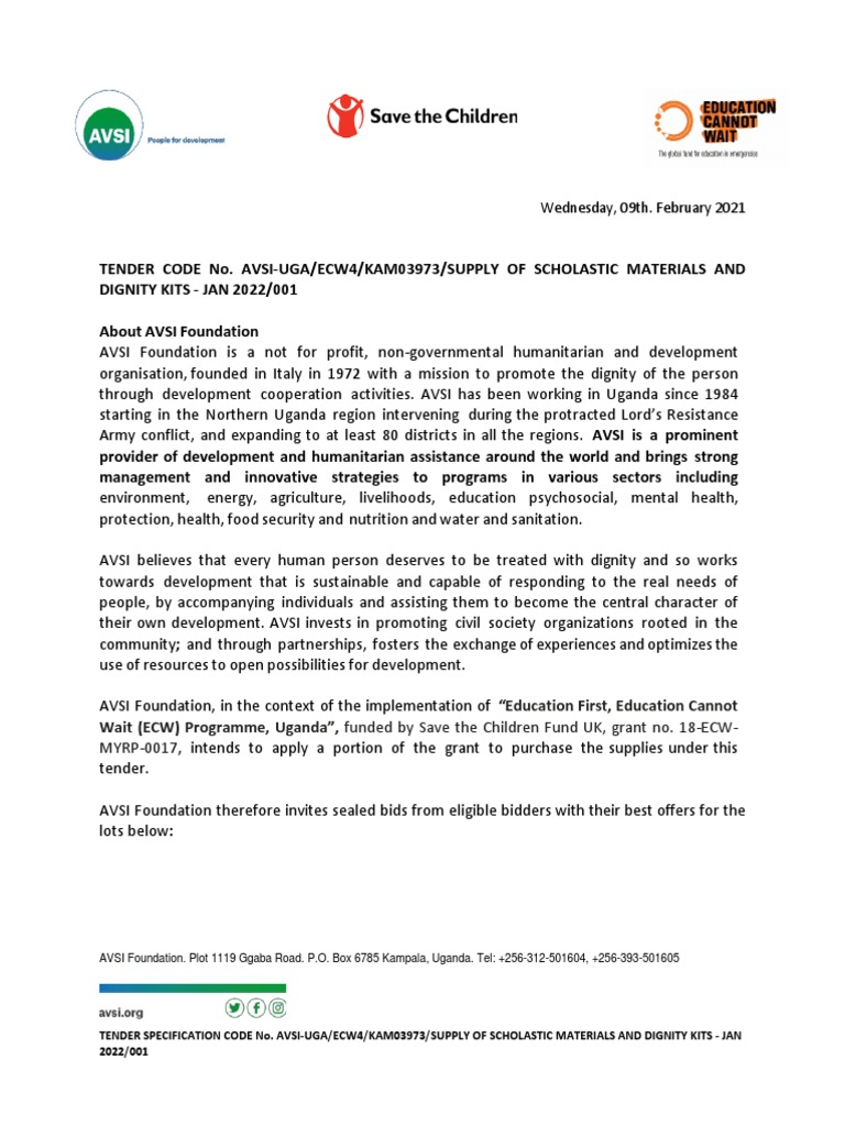 Tender Specifications PDF Specification (Technical Standard)