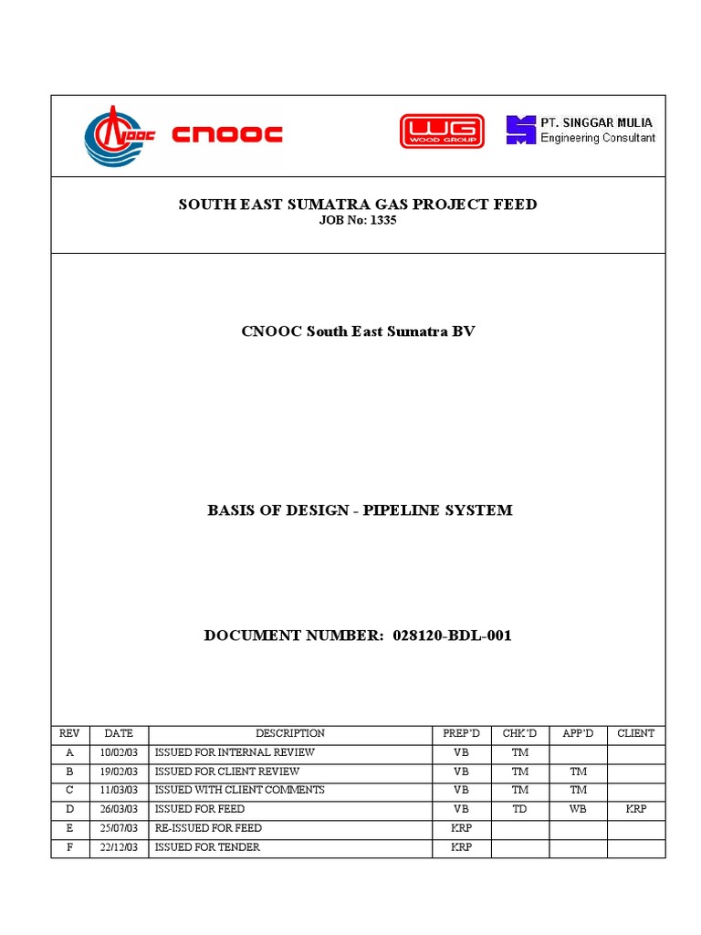South East Sumatra Pipeline Design Basis | PDF | Pipeline Transport ...