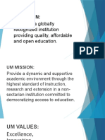 Um Vision:: by 2022, A Globally Recognized Institution Providing Quality, Affordable and Open Education
