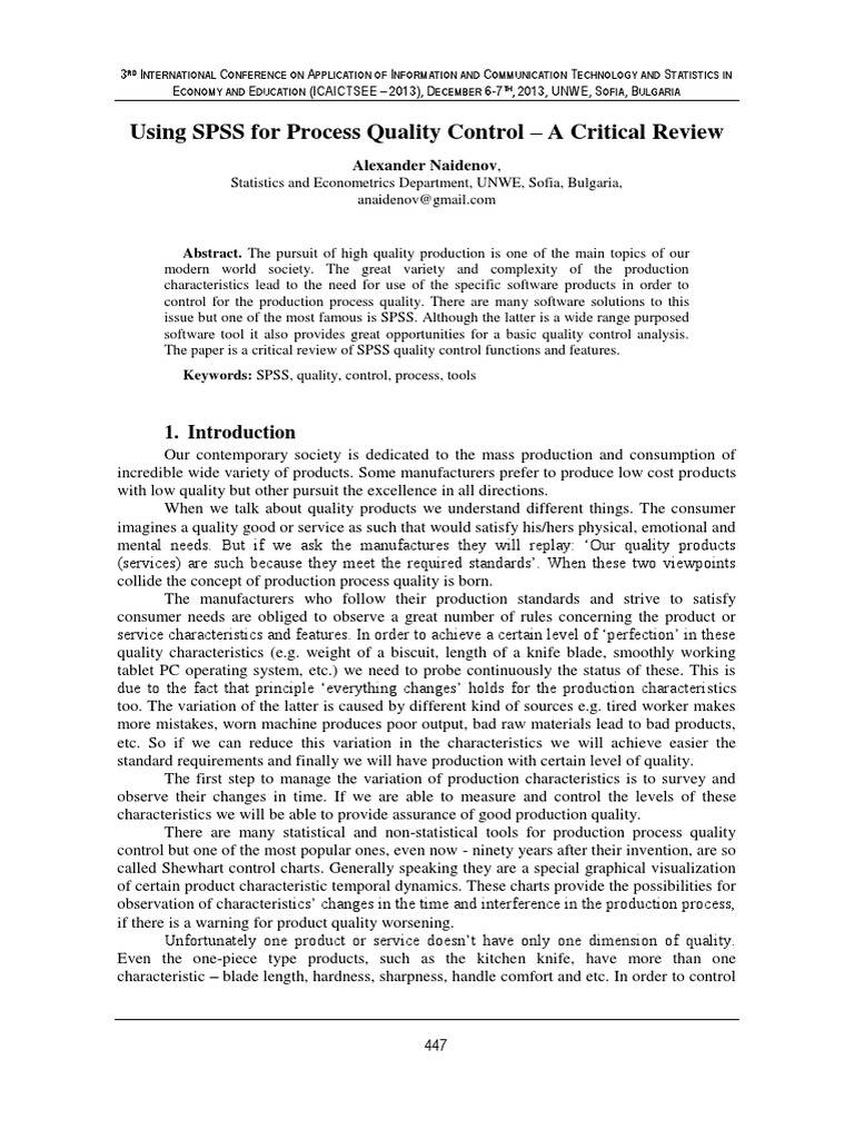 Using SPSS For Process Quality Control - A Critical Review | PDF ...
