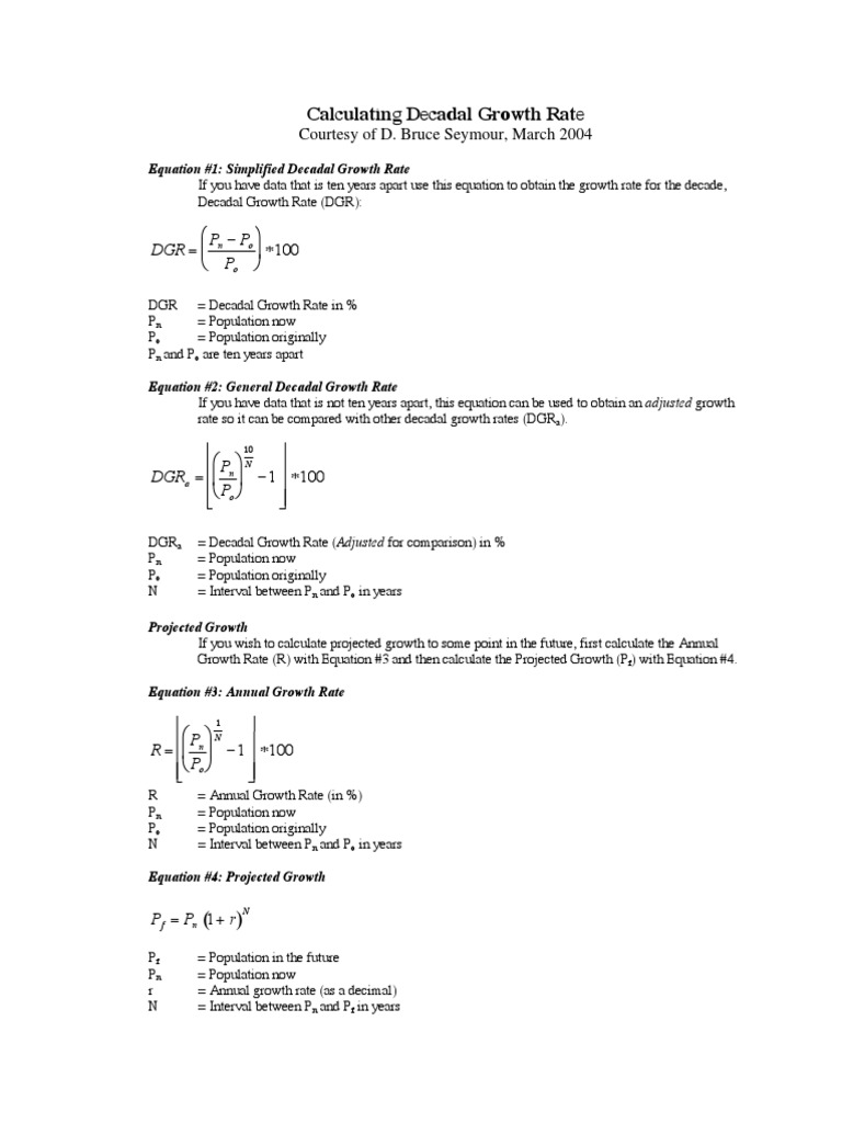 Calculating Decadal Growth Rate: DGR P P | PDF | Mathematics | Applied ...