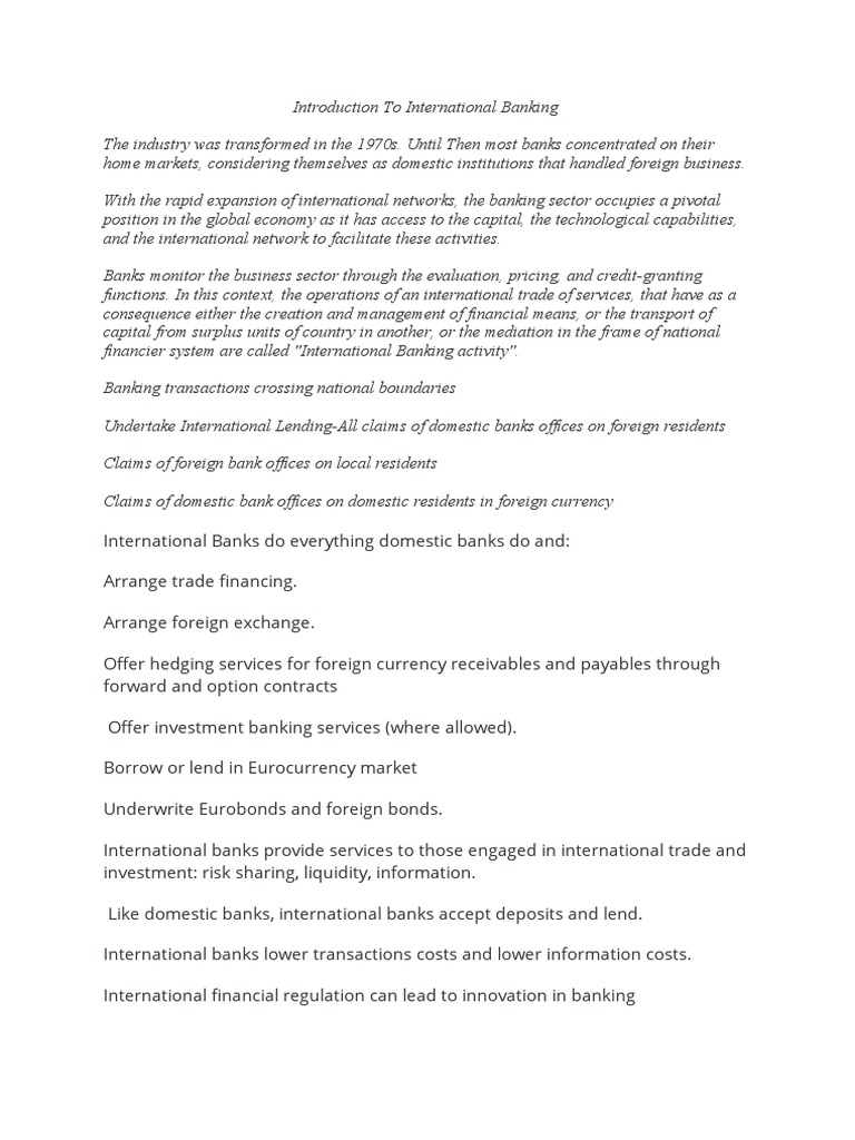 Overview of International Banking Activities | PDF | Banks | Financial ...
