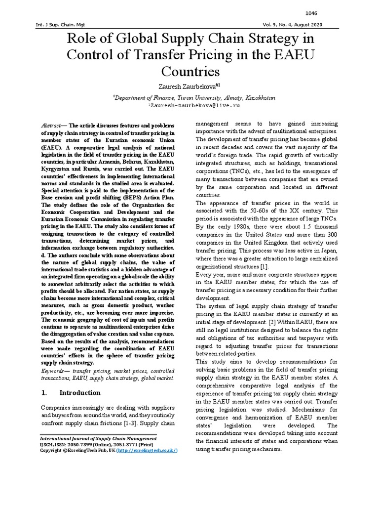 Role of Global Supply Chain Strategy in Control of Transfer Pricing in