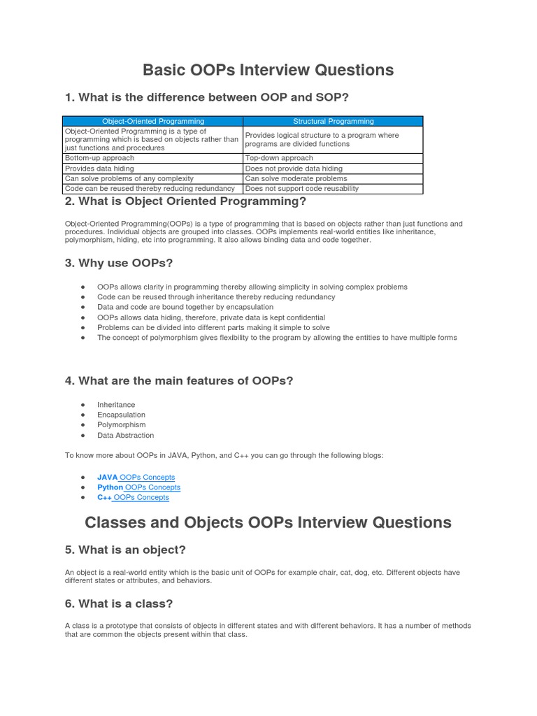 Basic OOPs Interview Questions | PDF | Method (Computer Programming ...