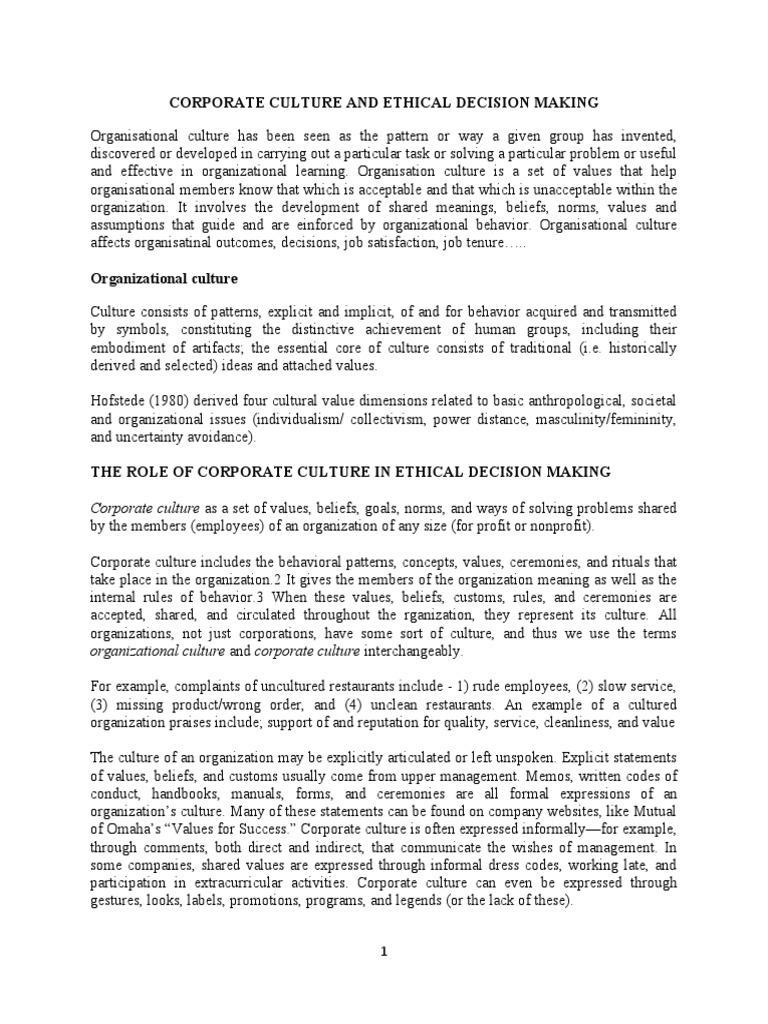 Corporate Culture and Ethical Decision Making | Download Free PDF ...