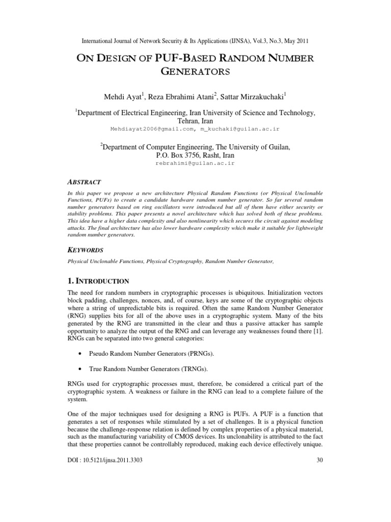 On Design of PUF-Based Random Number Generators | PDF | Electronic ...