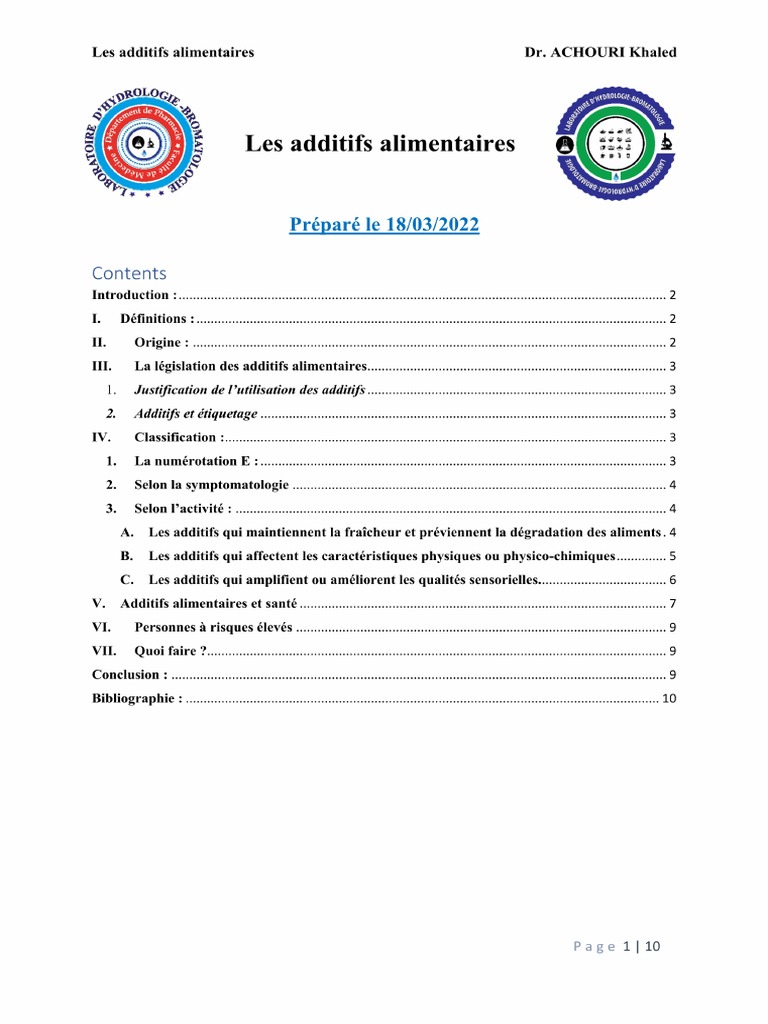 Les Additifs Alimentaire | PDF