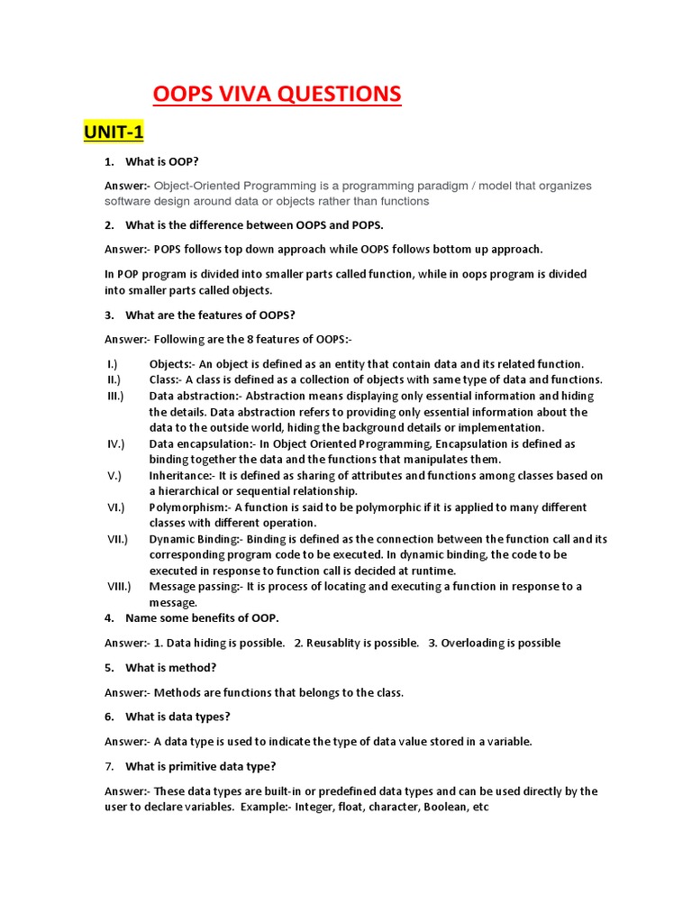 Oops Viva Questions | PDF | Inheritance (Object Oriented Programming ...