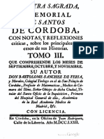 SÁNCHEZ de FERIA, B. (1772) - Palestra Sagrada o Memorial de Santos de Córdoba (Tomo 3)