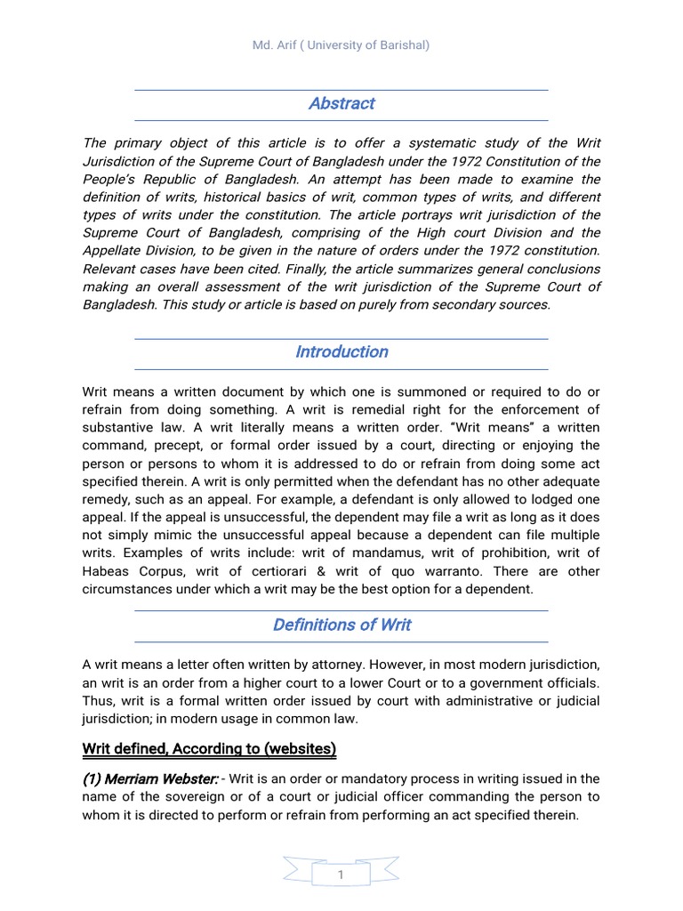 Writ Jurisdiction in Bangladesh's Courts | PDF | Legal Procedure ...