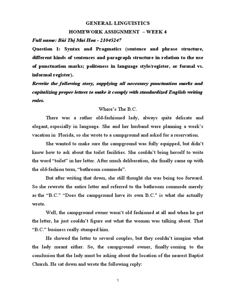 Homework 4 - General Linguistics - Bùi Thị Mai Hoa | PDF | Part Of ...