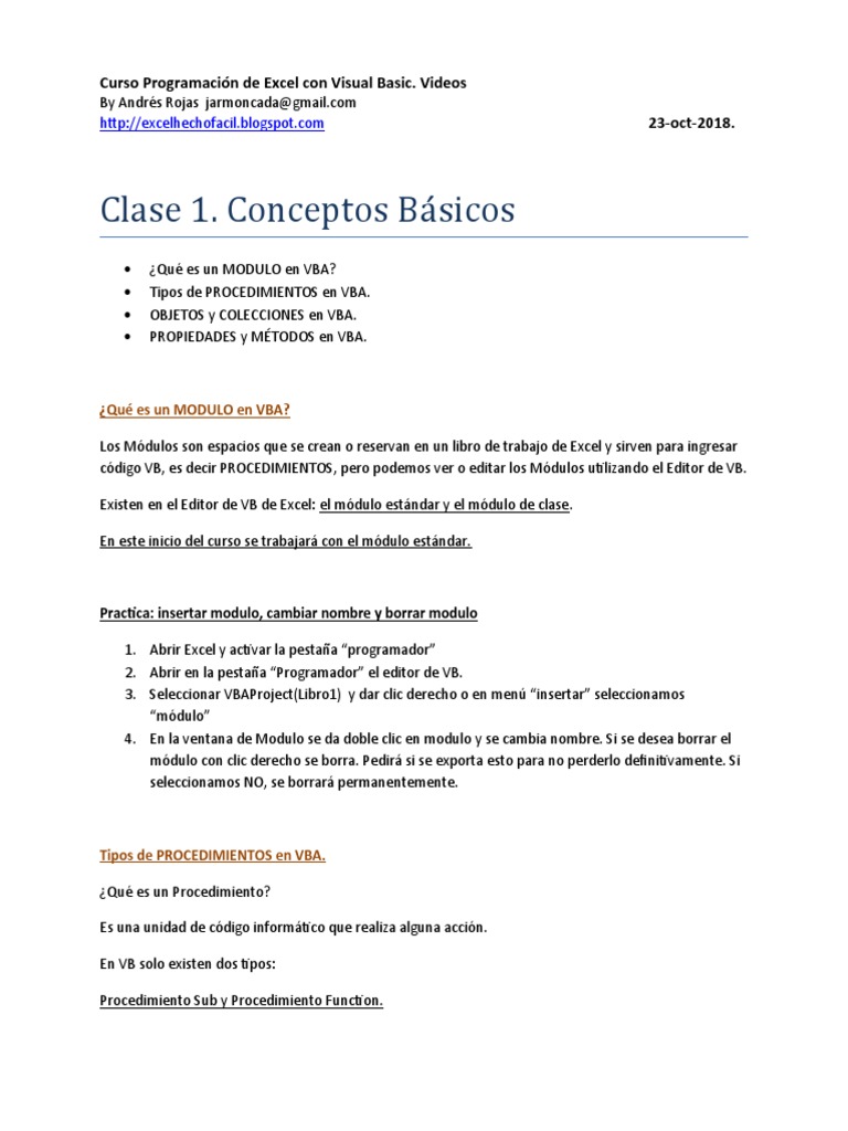 Curso de Visual Basic para Excel | PDF | Microsoft Excel | Básico