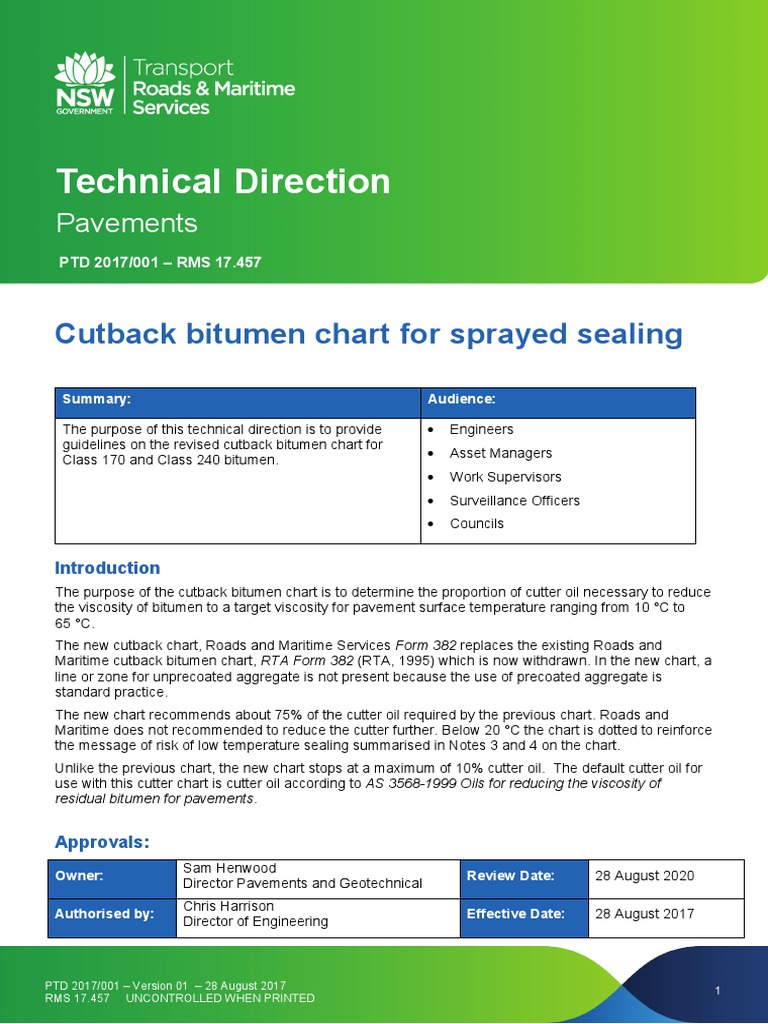 PTD 2017 001 Cutback Bitumen Chart For Sprayed Sealing | PDF | Asphalt ...