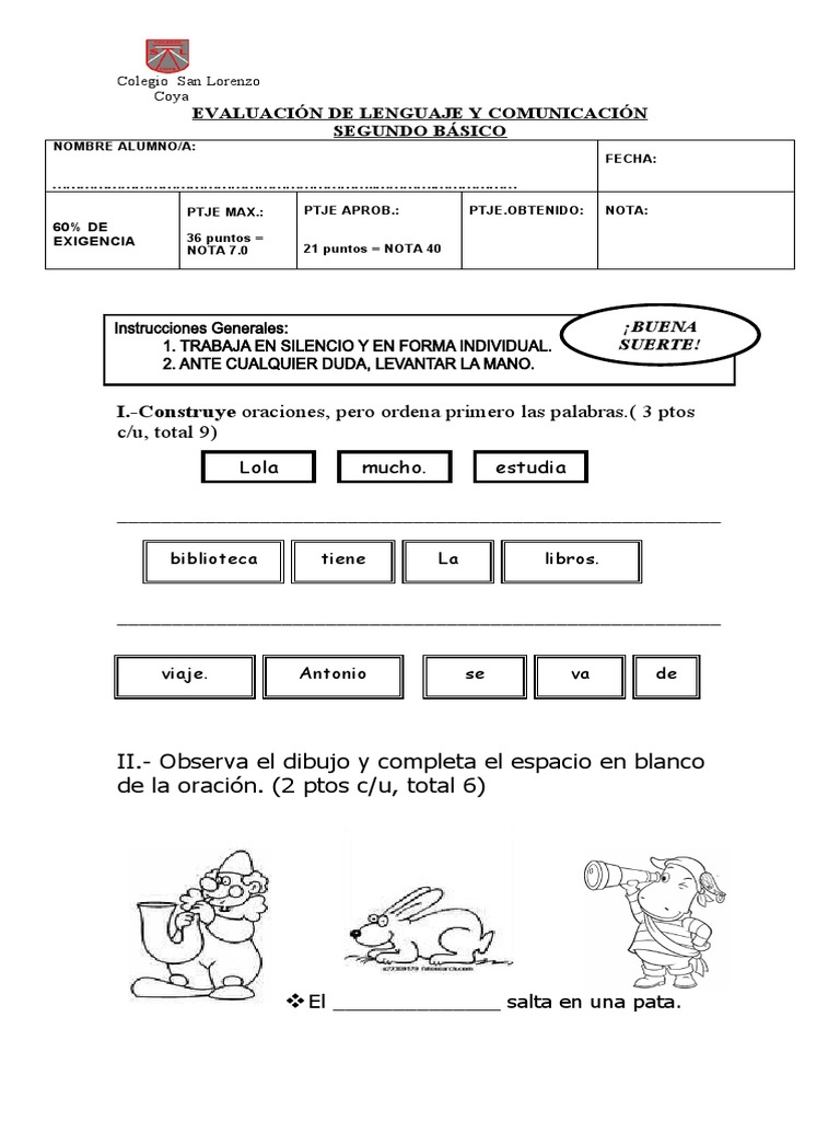 Evaluación de Lenguaje Segundo Básico | PDF