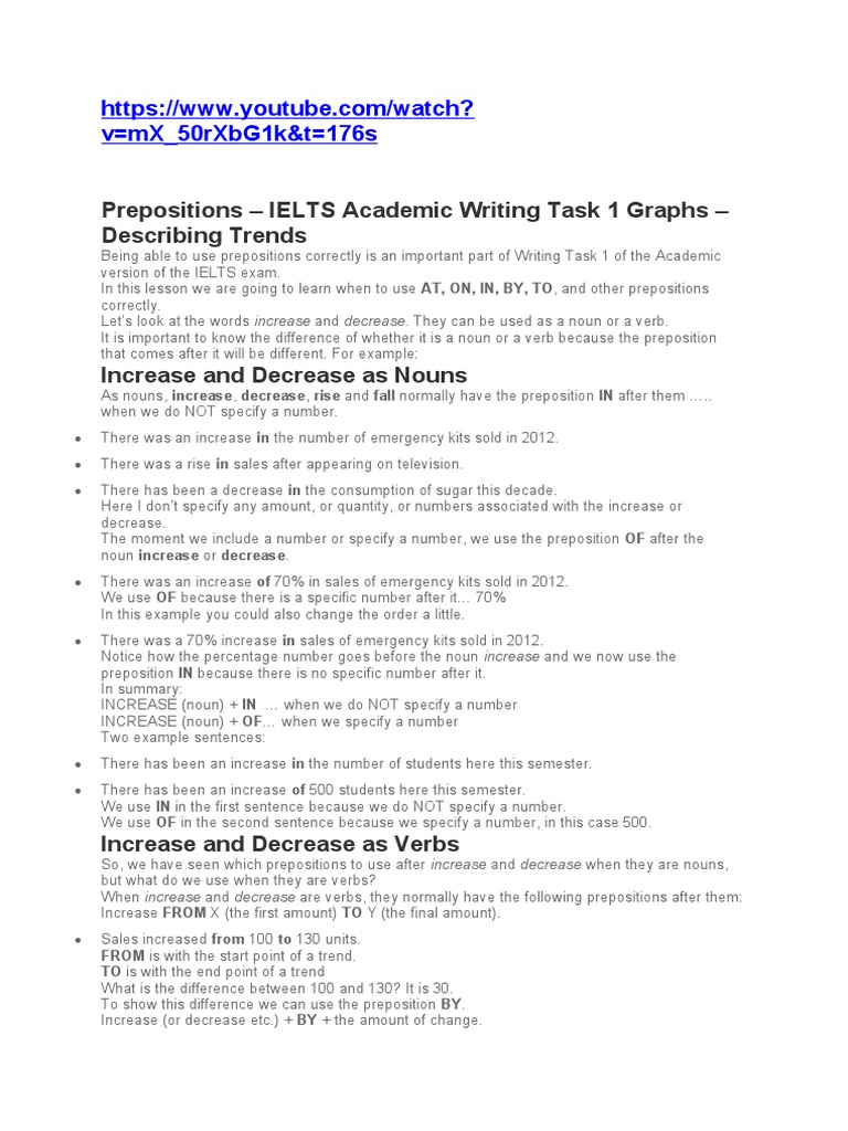 Ielts Task 1 Vocabulary Prepositions Student | PDF | Verb | Preposition ...