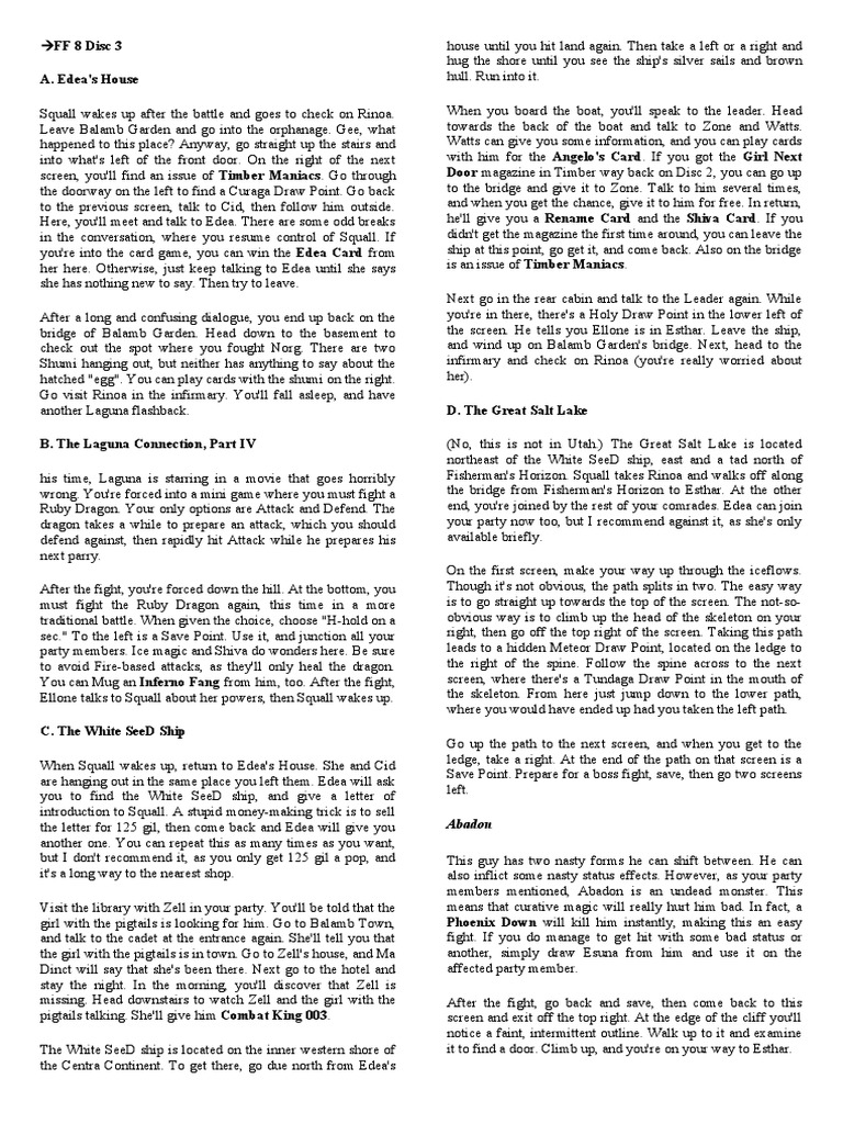 FF8 Disc 3 Walkthrough Guide | PDF | Mystery, Thriller & Crime Fiction