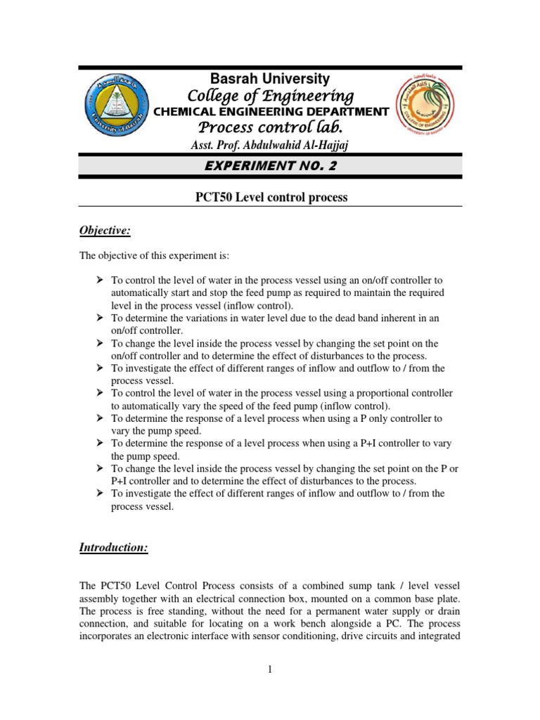 PCT50 Level Control Process Experiment | PDF | Control Theory ...